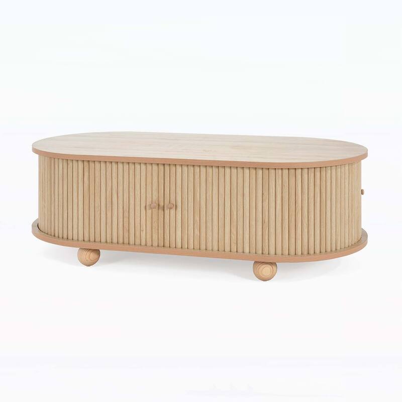 Oval Storage Side Table,Ideal for r Living Space and Creating a Cozy Ambiance - Natural