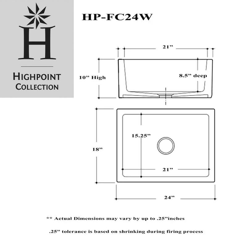 Highpoint Collection 24-inch Single Bowl Reversible Fireclay Farmhouse Kitchen Sink