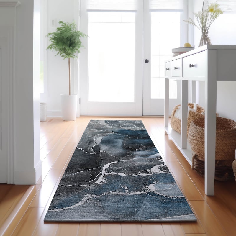 Premium Washable Super Soft Abstract Contemporary Mayfield Rug - Blue - 2' 3" x 7' 6" - Runner
