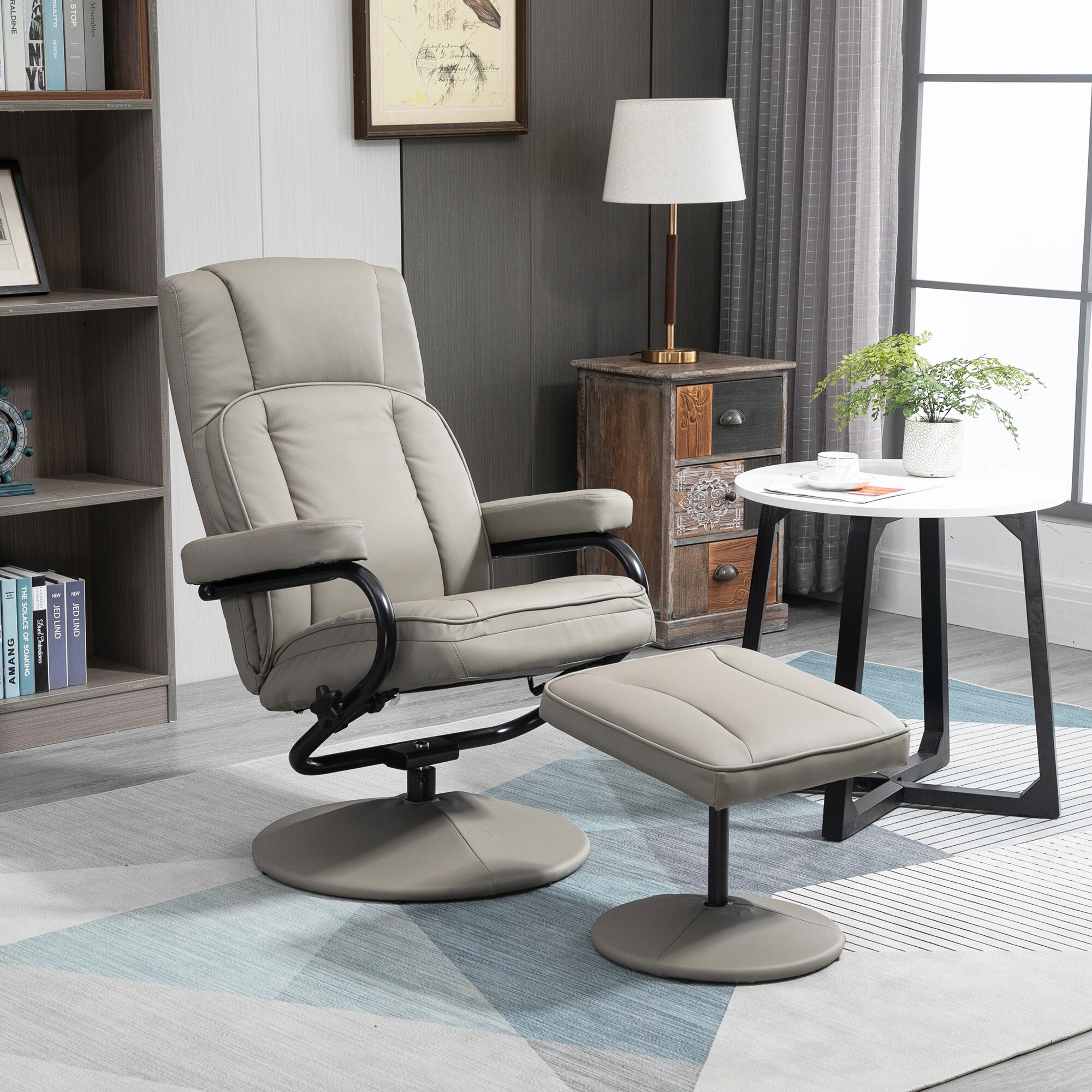 Leather armchair with footrest deals