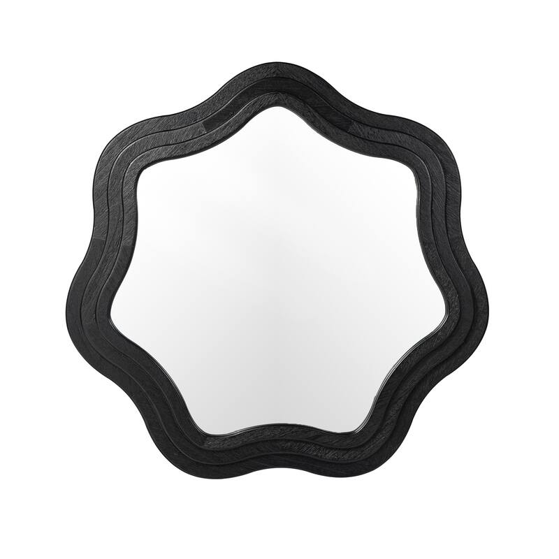 Glitzhome 33.5"D Modern Black Tripled Wood Frame Wavy Wall Mirror