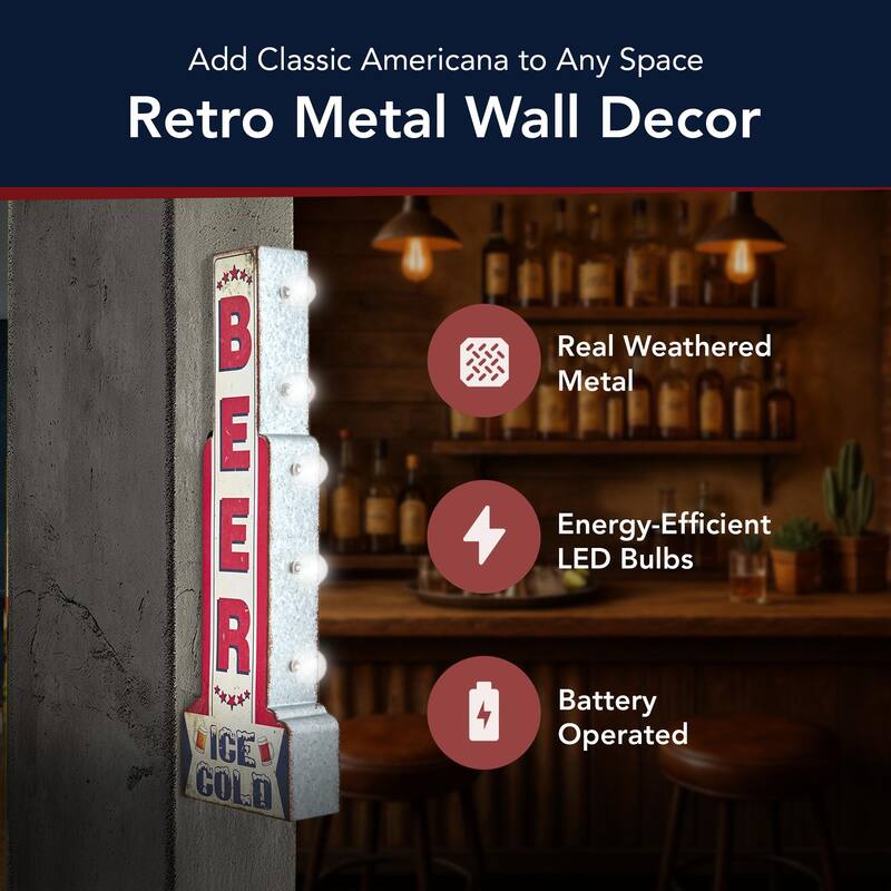 Metal LED Ice Cold Beer Marquee Wall Sign - 28" x 9" x 3"