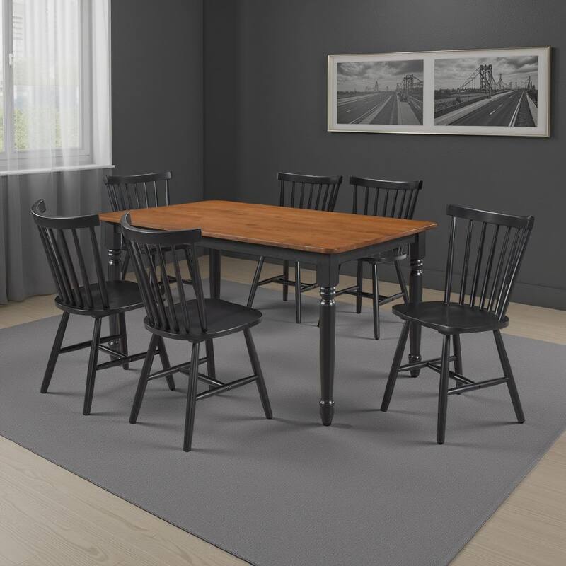 Halie 7pc Dining Table Set, Walnut Brown Wood, 6 Spindle Back Chairs