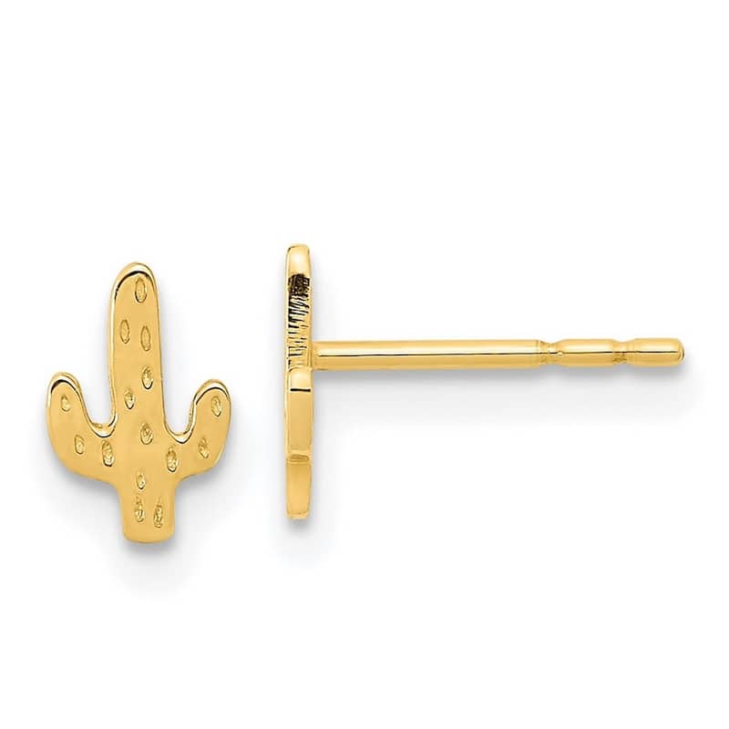 Curata 14k Yellow Gold Textured Cactus Post Earrings - 7x4.5mm