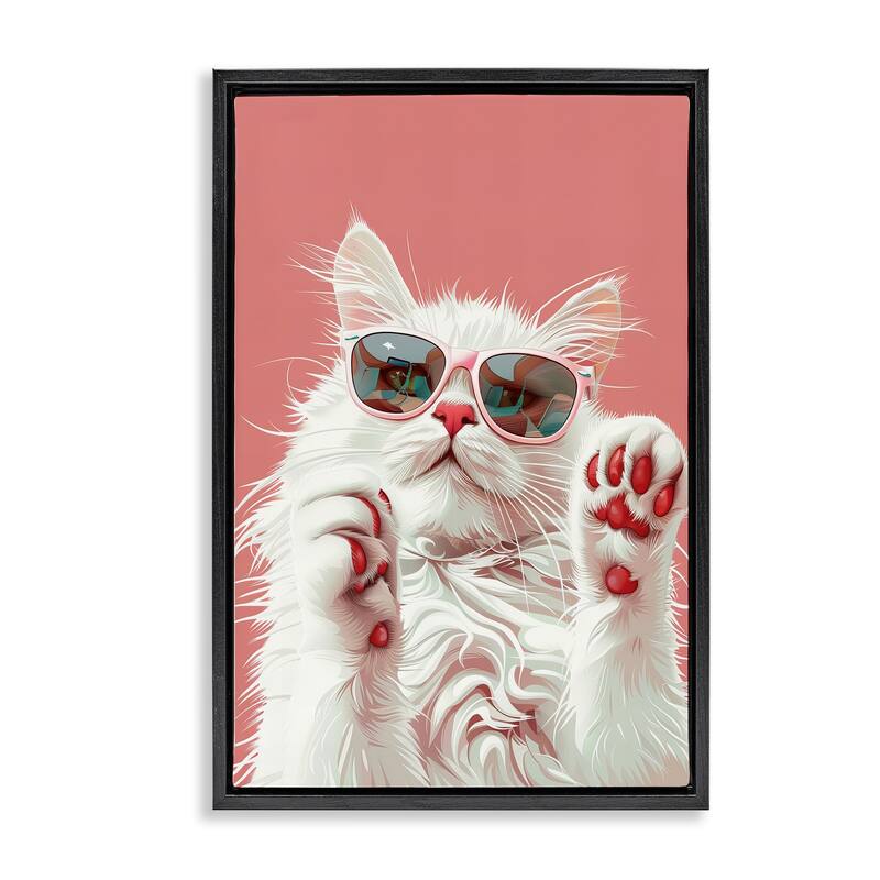 Stupell Glam Cat with Sunglasses Framed Floater Canvas Wall Art Design By LSR Design Studio - 21 x 31 - Black