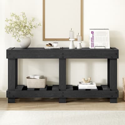 62.9" Vintage Entryway Table - Fir Solid Wood with Natural Grain, 6 Reinforced Legs & 4.5" Thick Desktop