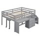 preview thumbnail 8 of 7, Gray Wooden Loft Bed with Movable Desk and Small desk, 2 Drawers, Full-Length Guardrail