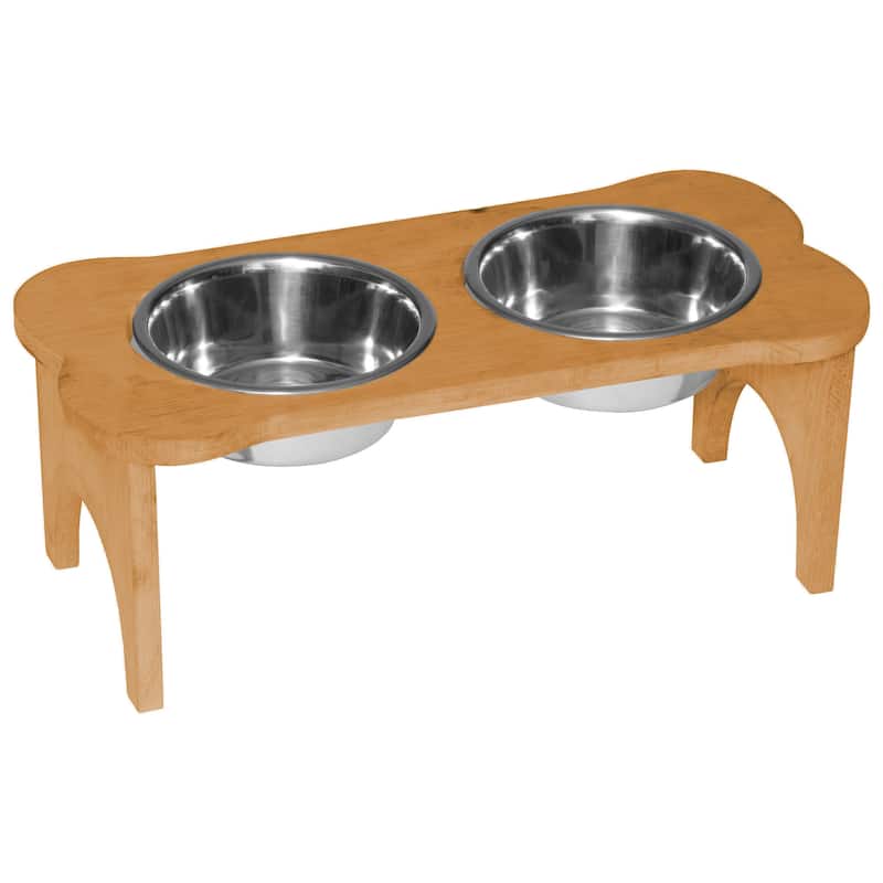 Amish Made Pine Bone-Shaped Dog Dish - Mustard Yellow - Feeder