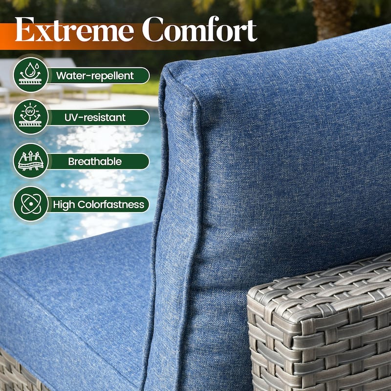 HOOOWOOO 9-piece Grey Wicker Patio Outdoor Sectional Set with Swivel Rocking Chair