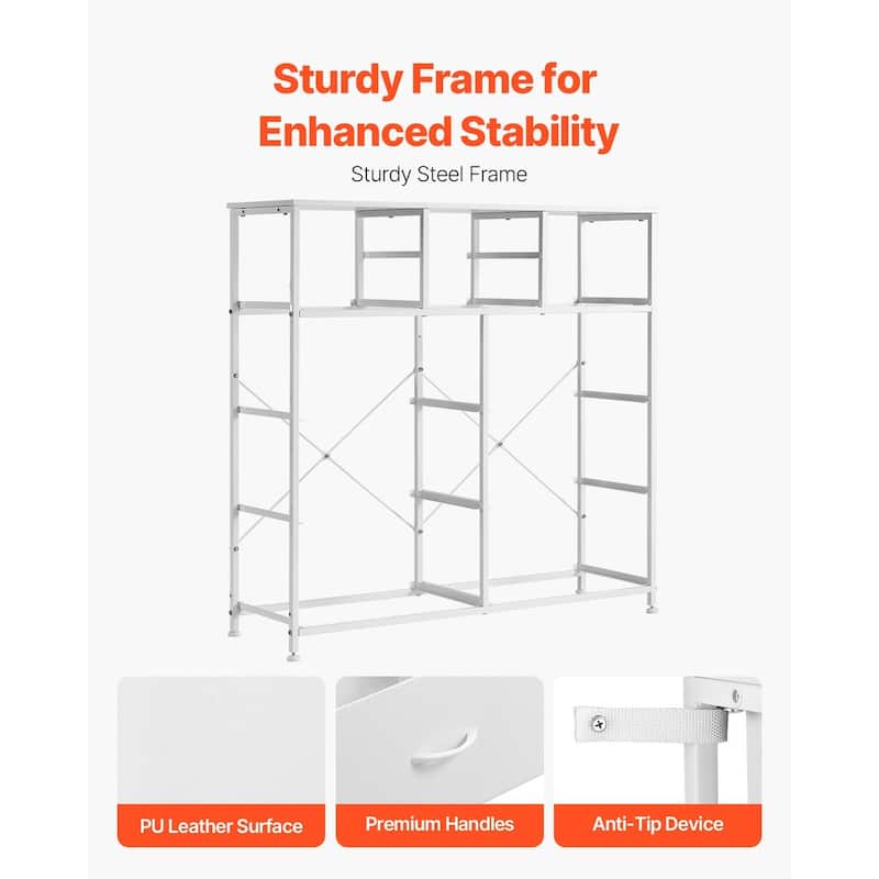 White 10 Fabric Storage Drawers Dresser with Steel Frame Ideal for Bedroom Closet or Hallway