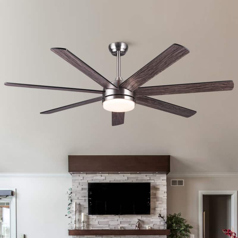 62 in. Integrated LED Brushed Nickel Plywood Smart Ceiling Fan with Remote Control - Brushed Nickel