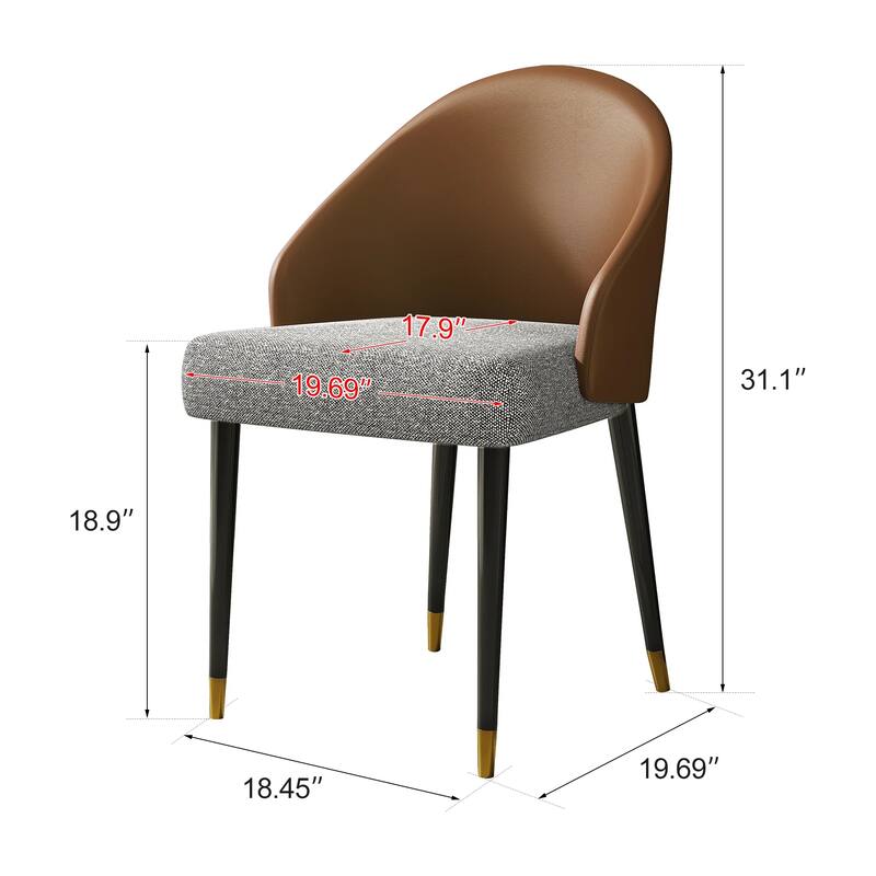 Modern Faux Leather and Fabric Upholstered Back Armchair Dining Chair (Set of 2)