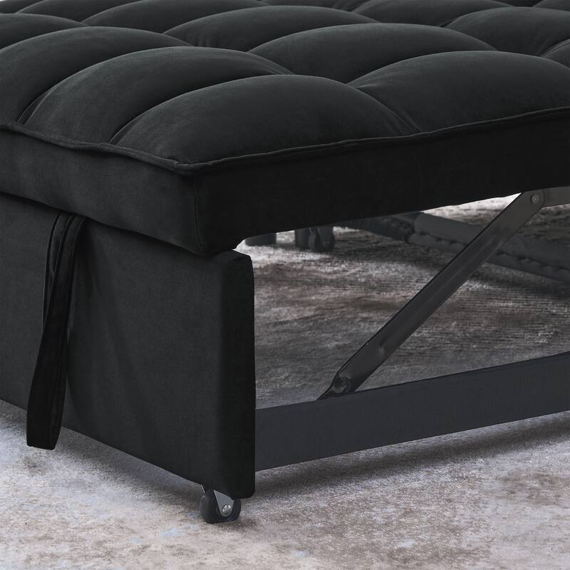 Black 53.94" Velvet 3 in1 Loveseat Pull-Out Sofa Bed withTwo Side Pockets and Adjustable Backrest for Living Room