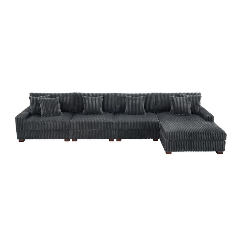 Anne 150" W Upholstered Plush Corduroy Modular Sectional Sofa