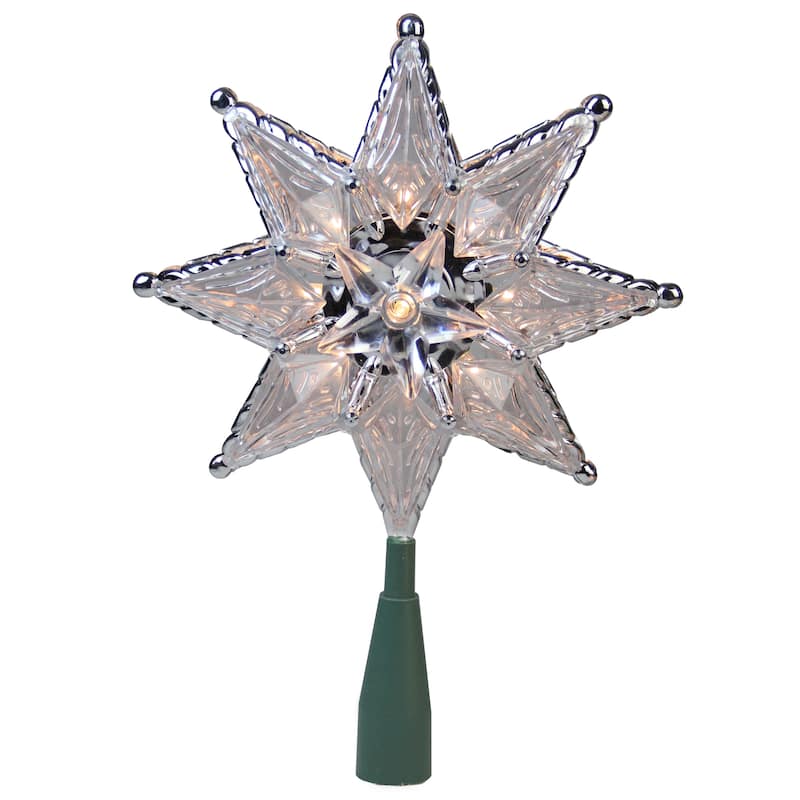 8" Lighted Silver Clear Mosaic Star Christmas Tree Topper Clear Lights