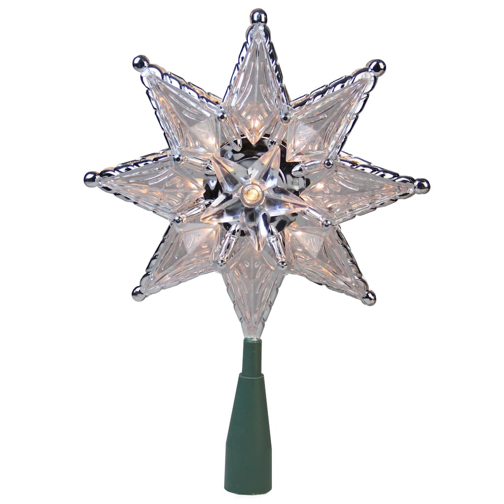 8" Lighted Silver Clear Mosaic Star Christmas Tree Topper Clear Lights