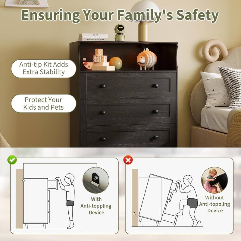 4 Drawer Dresser for Bedroom with Charging Station & LED Lights