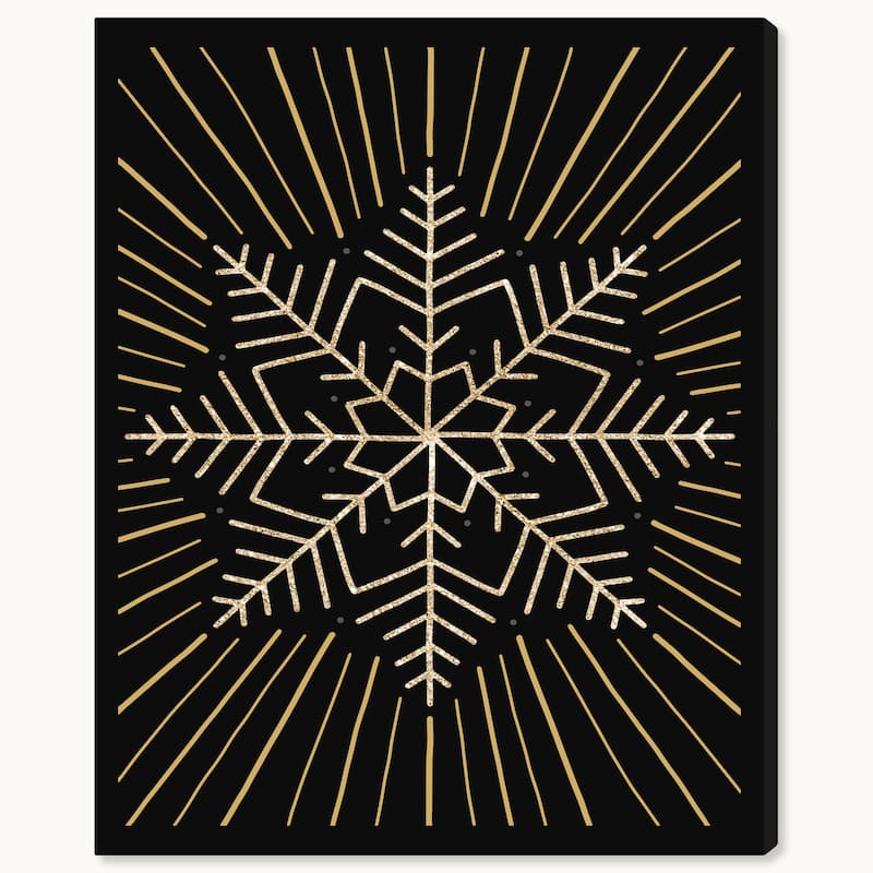 Wynwood Studio Canvas Holiday and Seasonal Snowflake Star Holiday Night Black Glam Wall Art Canvas Print