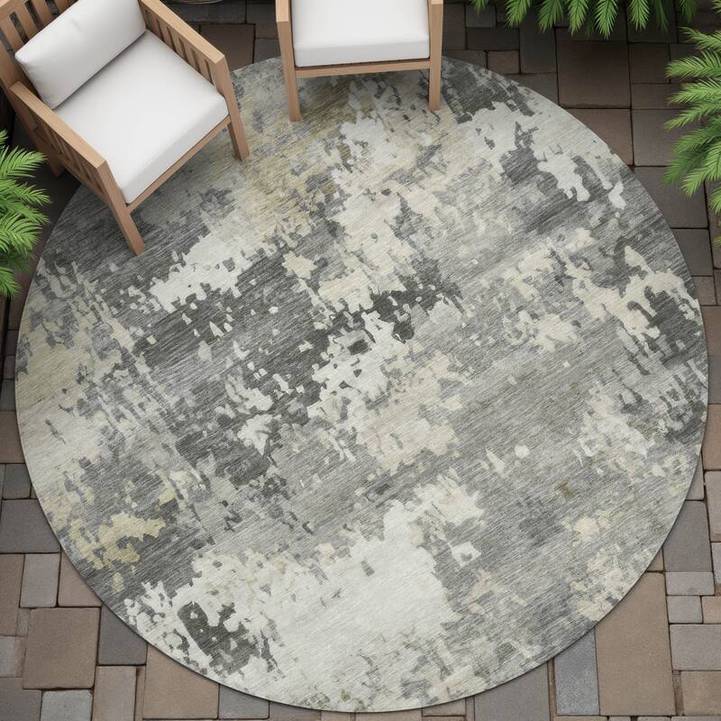 Machine Washable Indoor/Outdoor Contemporary Blend Chantille Rug - Pewter - 8' x 8'