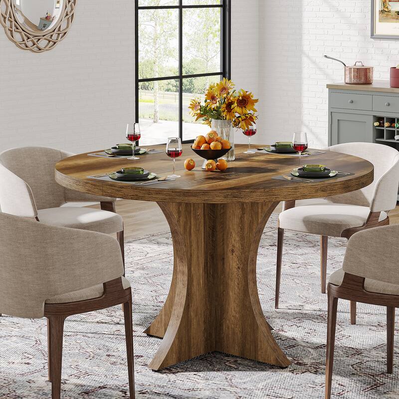 47 Inch Round Dining Table for 4-6, Kitchen Table Wood Dining Table Coffee Table