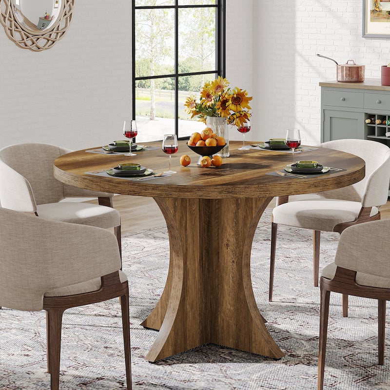 47-Inch Round Dining Table for 4-6 People, Farmhouse Wood Kitchen Table - 47.24"D x 47.24"W x 29.92"H