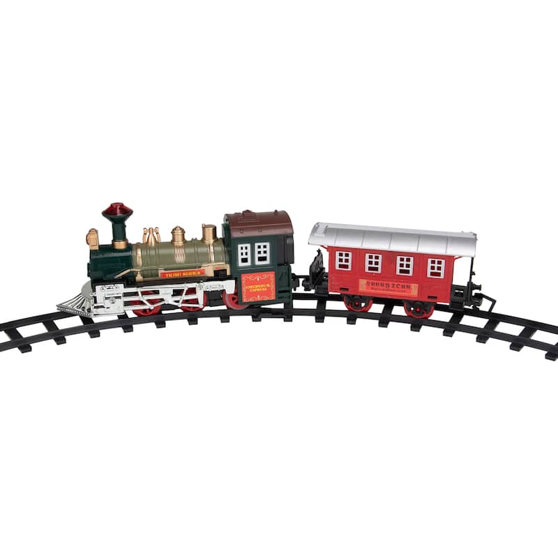 8-Piece Battery Operated Red and Green Animated Classic Train Set with Sound - 8"