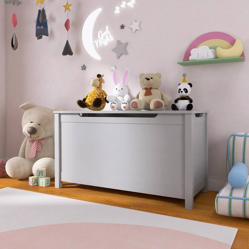 32 Inch Kids Wooden Toy Box Storage with Safety Hinged Lid
