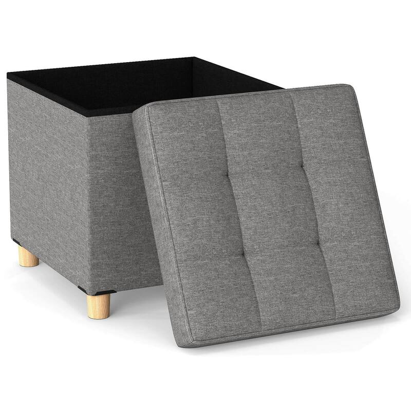 Costway 1/2 PCS 18 Inches Ottoman with Storage,Tray & Rubber Wood Legs