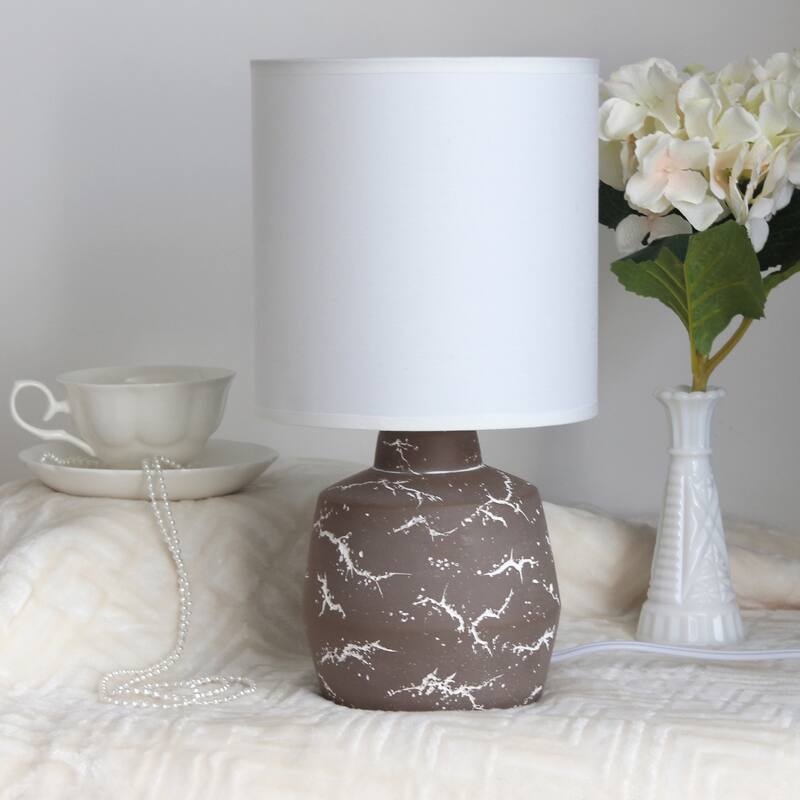 Marble Style Ceramic Table Lamp with Drum Shade - 13.25" - Taupe and White