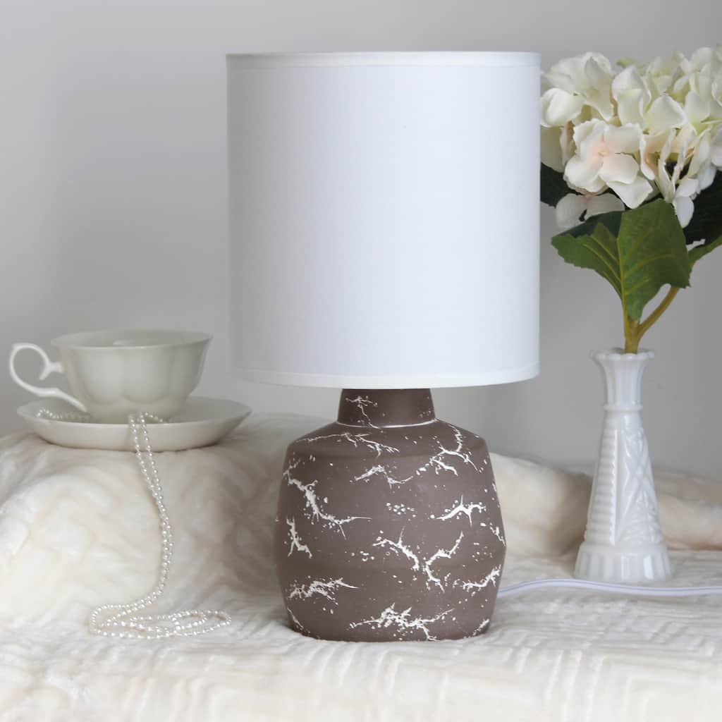 Marble Style Ceramic Table Lamp with Drum Shade - 13.25" - Taupe and White