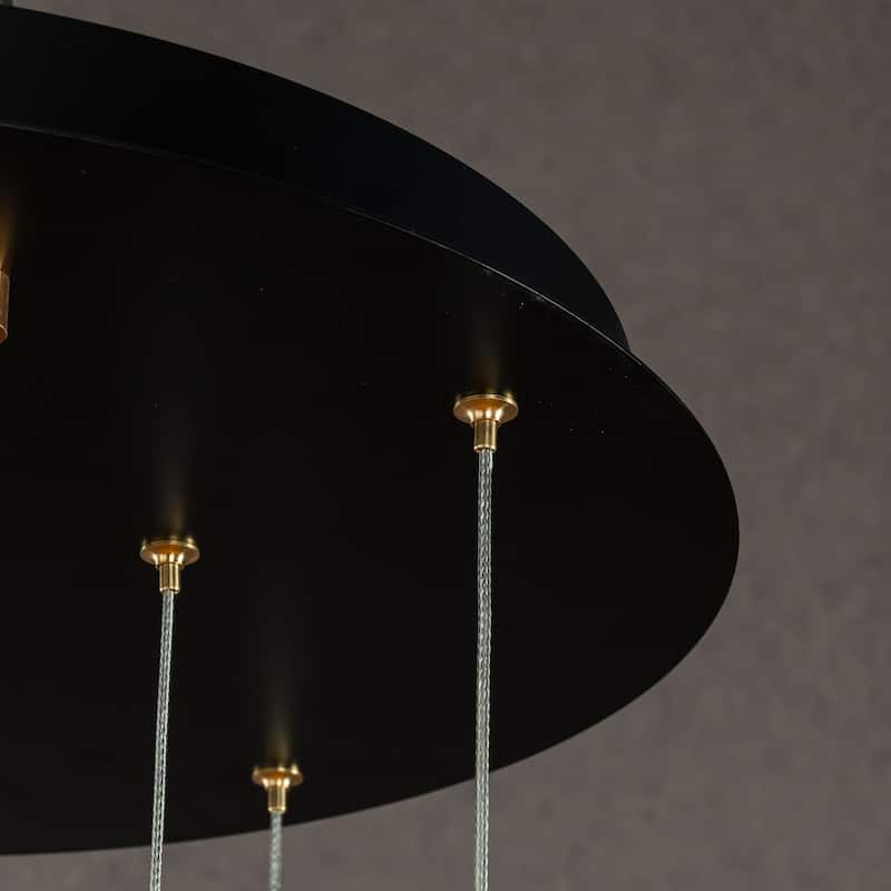 CraftHome Modern 3/8-Light Seeded Glass Cluster Integrated LED Pendant In Antique Gold Round Ceiling Lamp