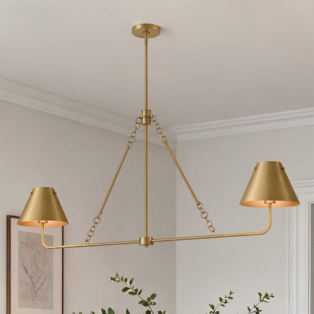 LamQee Mid-Century Modern Chandelier Warm Brass Finish
