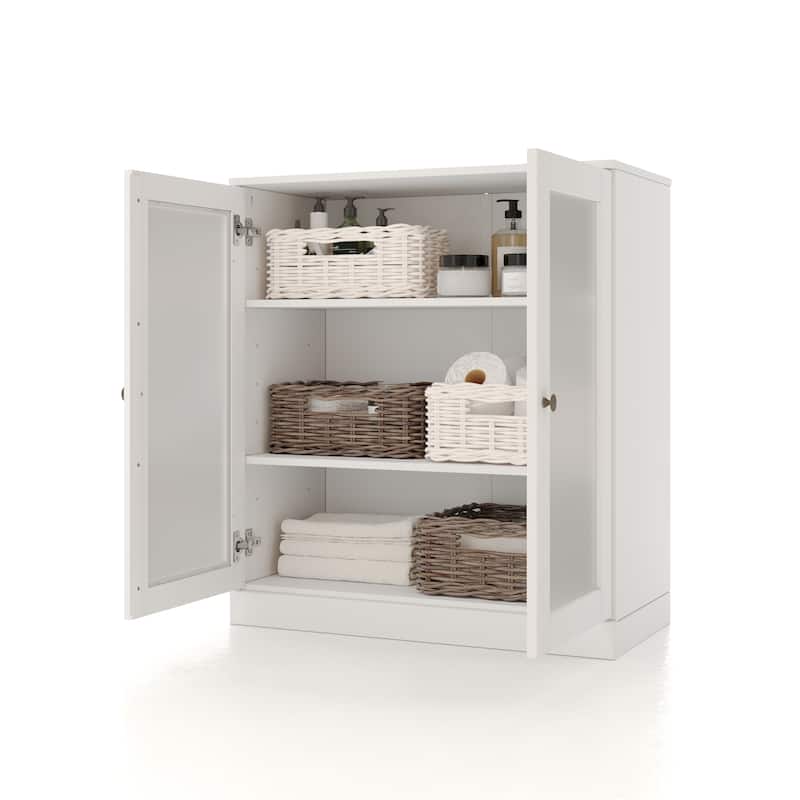 Palace Imports 100% Solid Wood 32" Bathroom Cabinet with Frosted Glass Doors and Adjustable Shelves