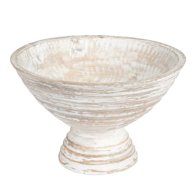 Round Mango Wood Footed Bowl