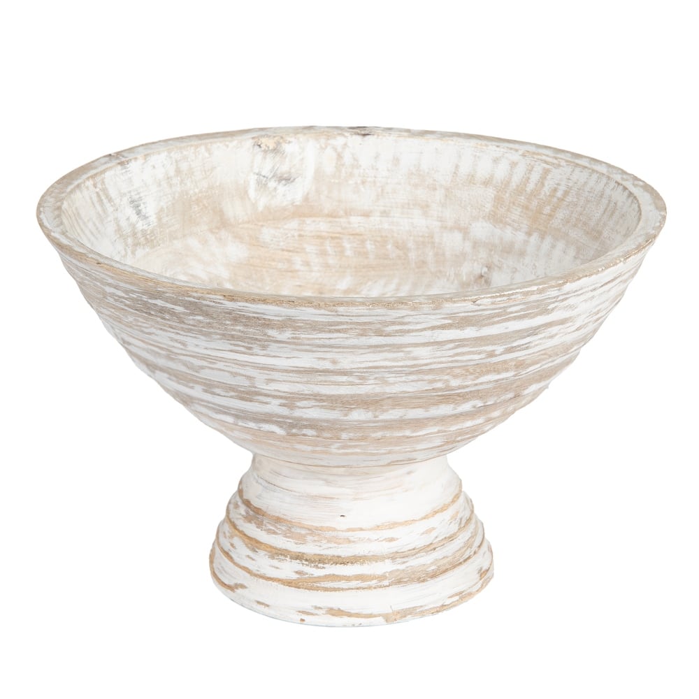 Round Mango Wood Footed Bowl