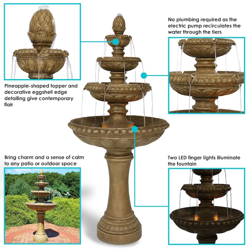 Large Outdoor Patio Electric Eggshell 4-Tier Water Fountain Feature - 65-Inch - 65"