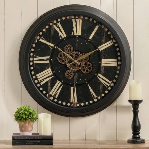 Glitzhome 27.5"H Farmhouse Oversized Geared Wall Clock