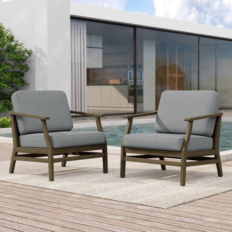 2 Set Patio Teak Wood Outdoor Chair with Cushions