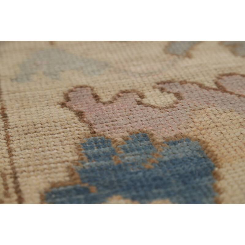 Geometric Oushak Turkish Area Rug Hand-Knotted Blue Wool Carpet - 7'9"x 10'0"