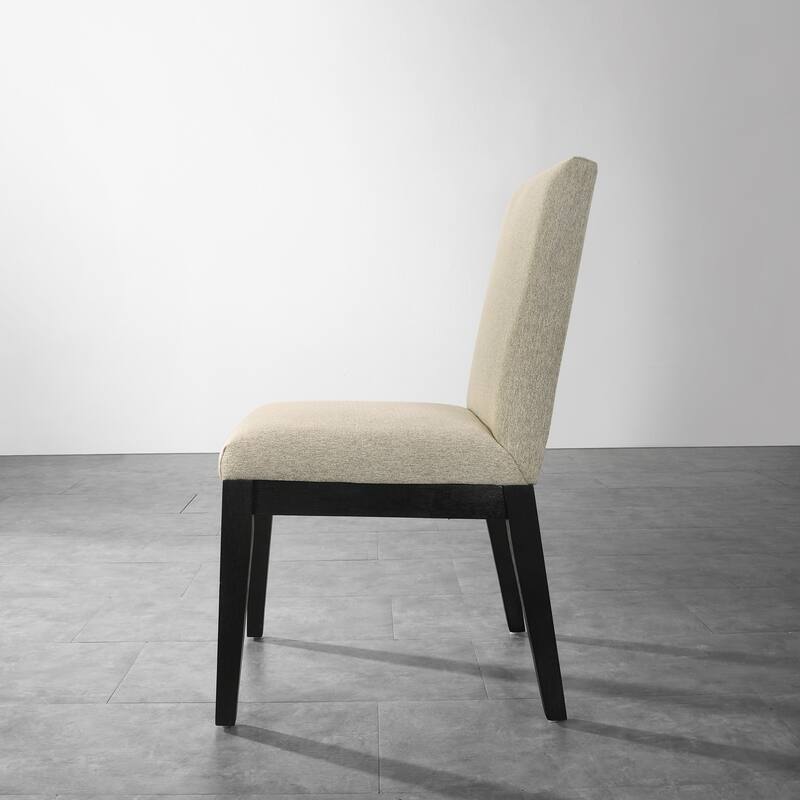 Modern Solid Wood Dining Chairs with Fabric Seats and Rubberwood Legs, for Dining Rooms, Set of 2, Beige