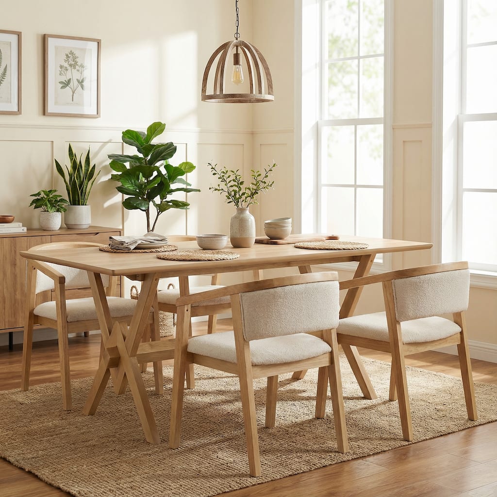 Christopher Knight Home - Modern 5-Piece Dining Set with Rectangular V-Base Dining Table & Hand-Woven Upholstered Dining Chairs
