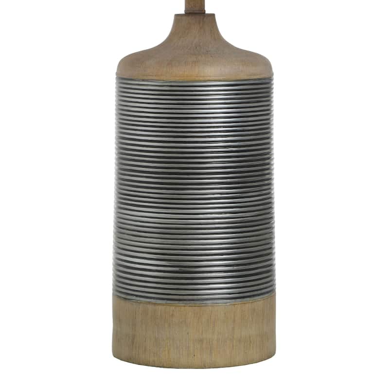 StyleCraft Haver Hill Light Tan Wood with Ribbed Silver Band Table Lamp