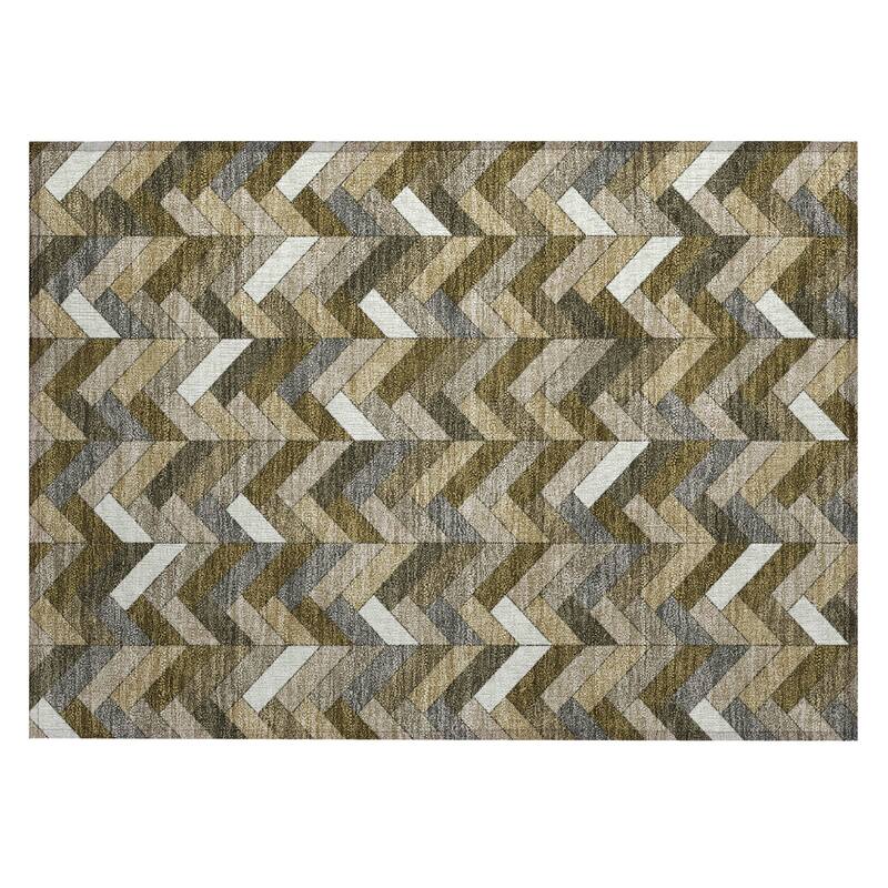 Machine Washable Indoor/ Outdoor Modern Chevron Chantille Rug