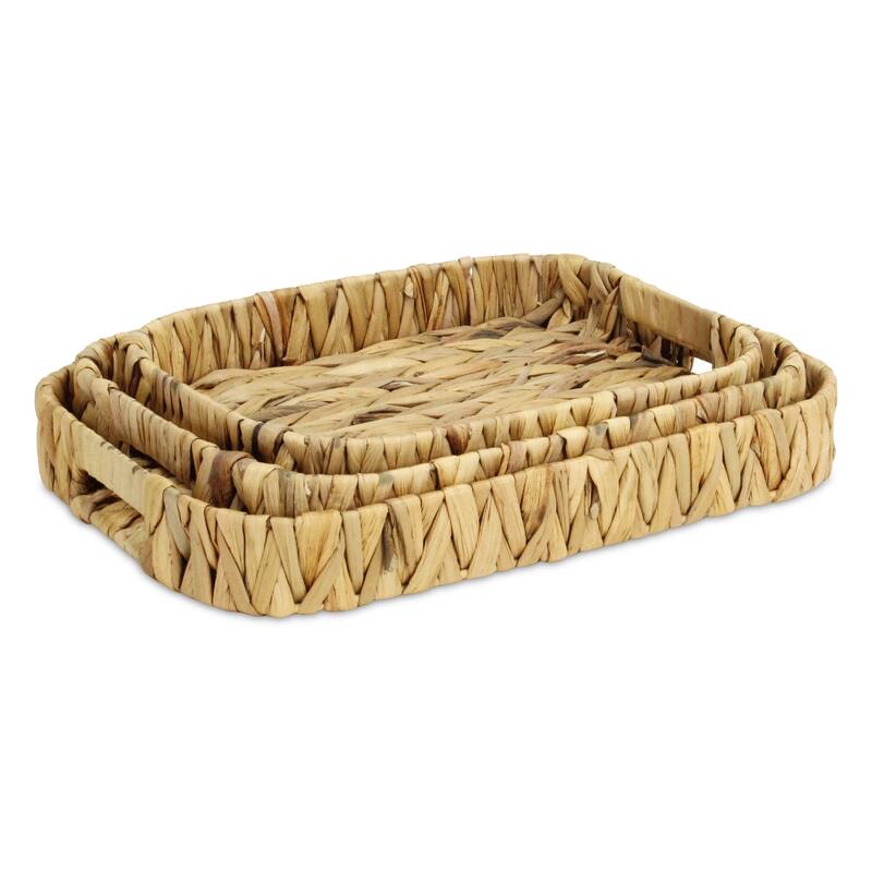 HomeRoots Set of Three Natural Water Hyacinth Rectangular Basket Trays - Small/Medium/Large
