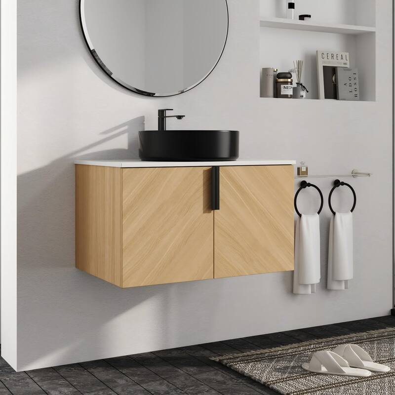 Malwee 30"/36" Floating Bathroom Vanity, Wall Mounted Bathroom Vanity with Ceramic Sink and Soft Close Door