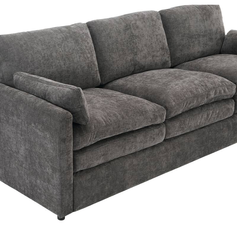 Chenille Upholstered 3 Seater Sofa, Cloud Couch with Removable Lumbar Pillow, Oversized Sofa with Double Cushion