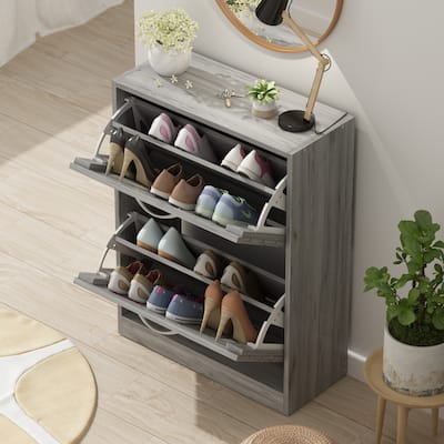Shoe Storage Cabinet Two Drawer Space Saving Grey/Oak/White Dresser