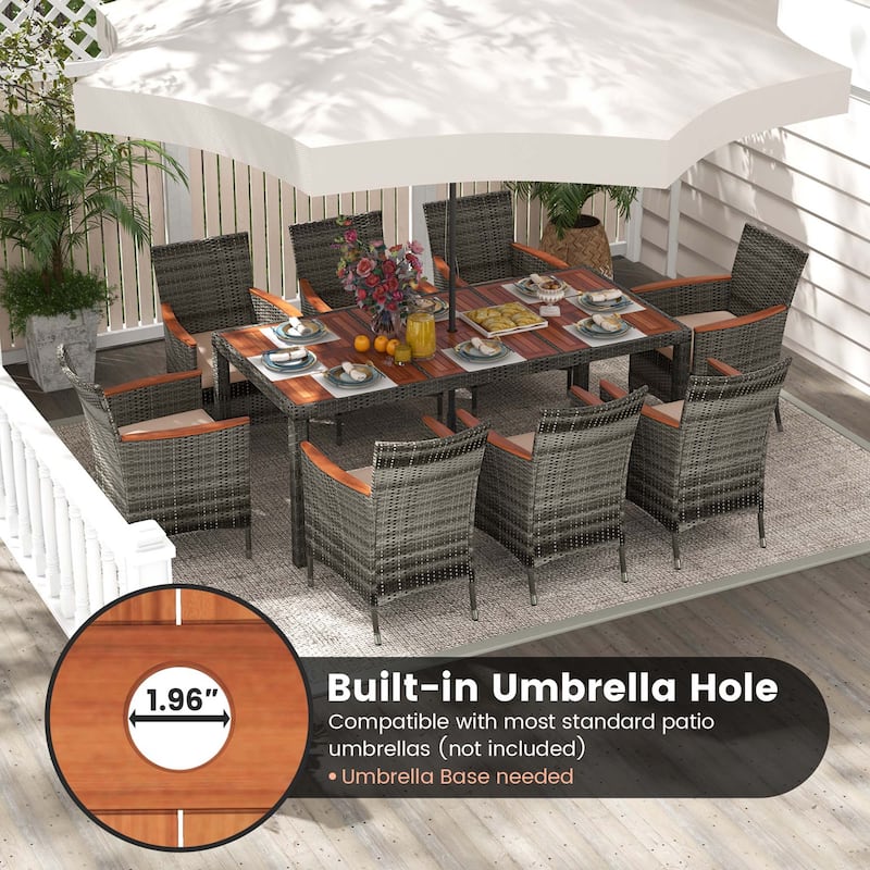 Costway 9 Pieces Outdoor Wicker Dining Set with Acacia Wood Table and - See Details