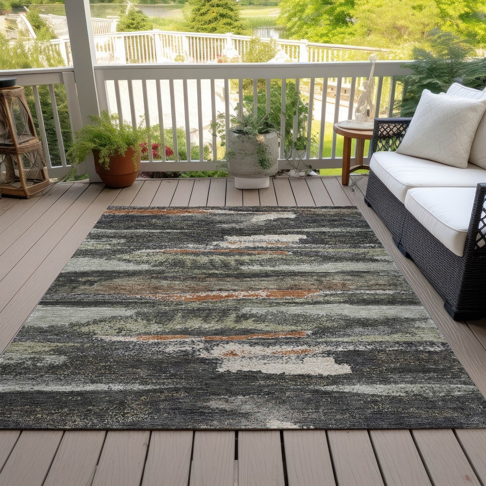 Machine Washable Indoor/ Outdoor Abstract Modern Chantille Rug