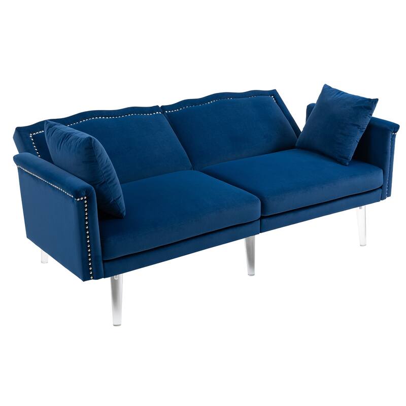 Navy Soft Velvet Love Seats Sofa 2 Seat Low Back Reclining Sofa with